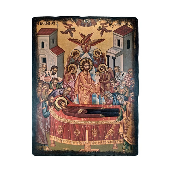 Καμβάς σε έλατο με φύλλο χρυσού, παλαίωση και βερνίκι 15x20cm